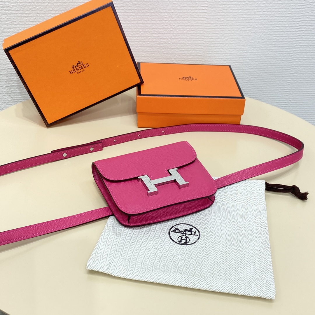 Hermes Constance Slim Wallet Belt Bag In Rose Red Epsom Leather